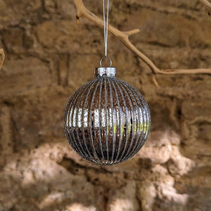 Shiny Silver Ribbed Glass Bauble