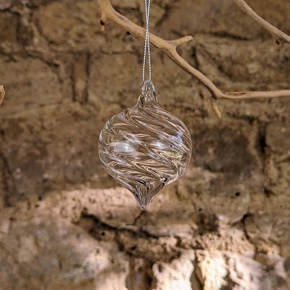Clear Glass Spiral Ogee Bauble