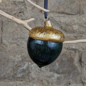 Acorn Bauble Dark Green and Gold