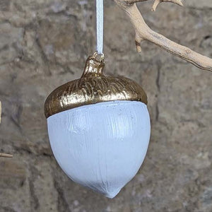Acorn Bauble White and Gold