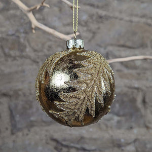 Gold Glass Bauble with Gold Bead Leaf Spiral