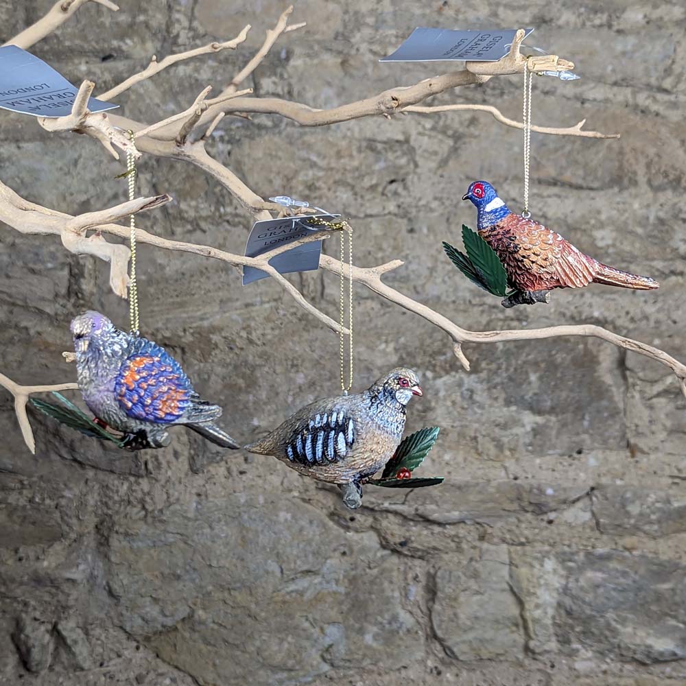 Resin Pheasant, Partridge & Dove Decoration on Metal Leaves