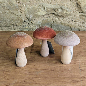 Natural Wood Stalk and Flocked Cap Toadstool