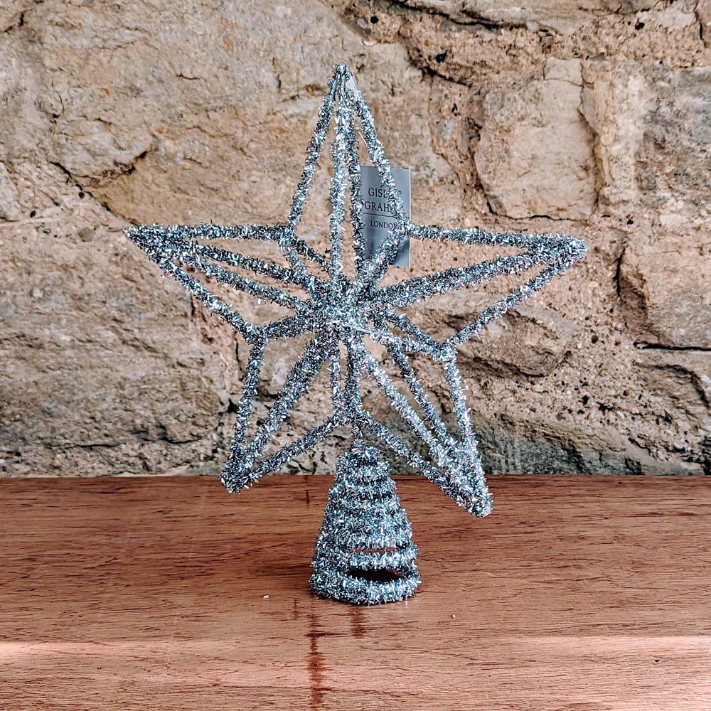 Silver Tinsel & Wire Star Tree Topper