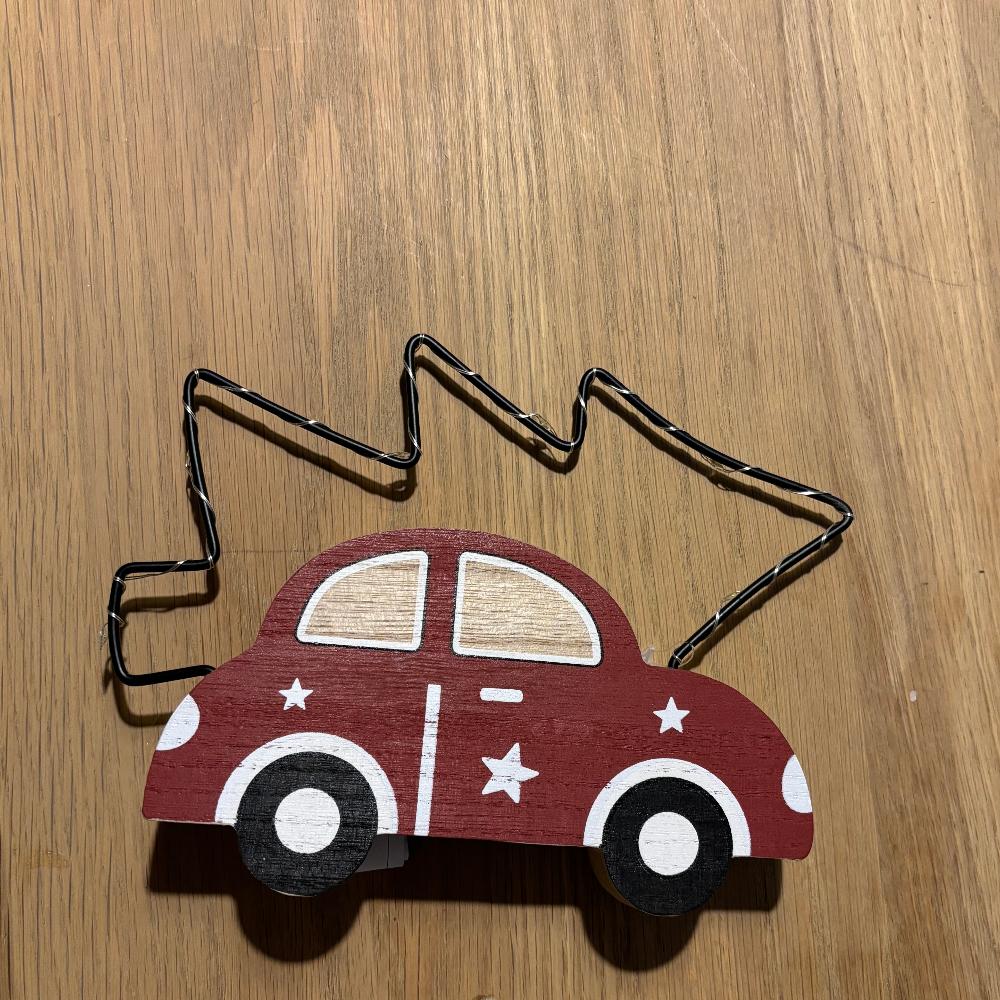 Wooden Car with a Micro LED frame light metal tree on the Roof