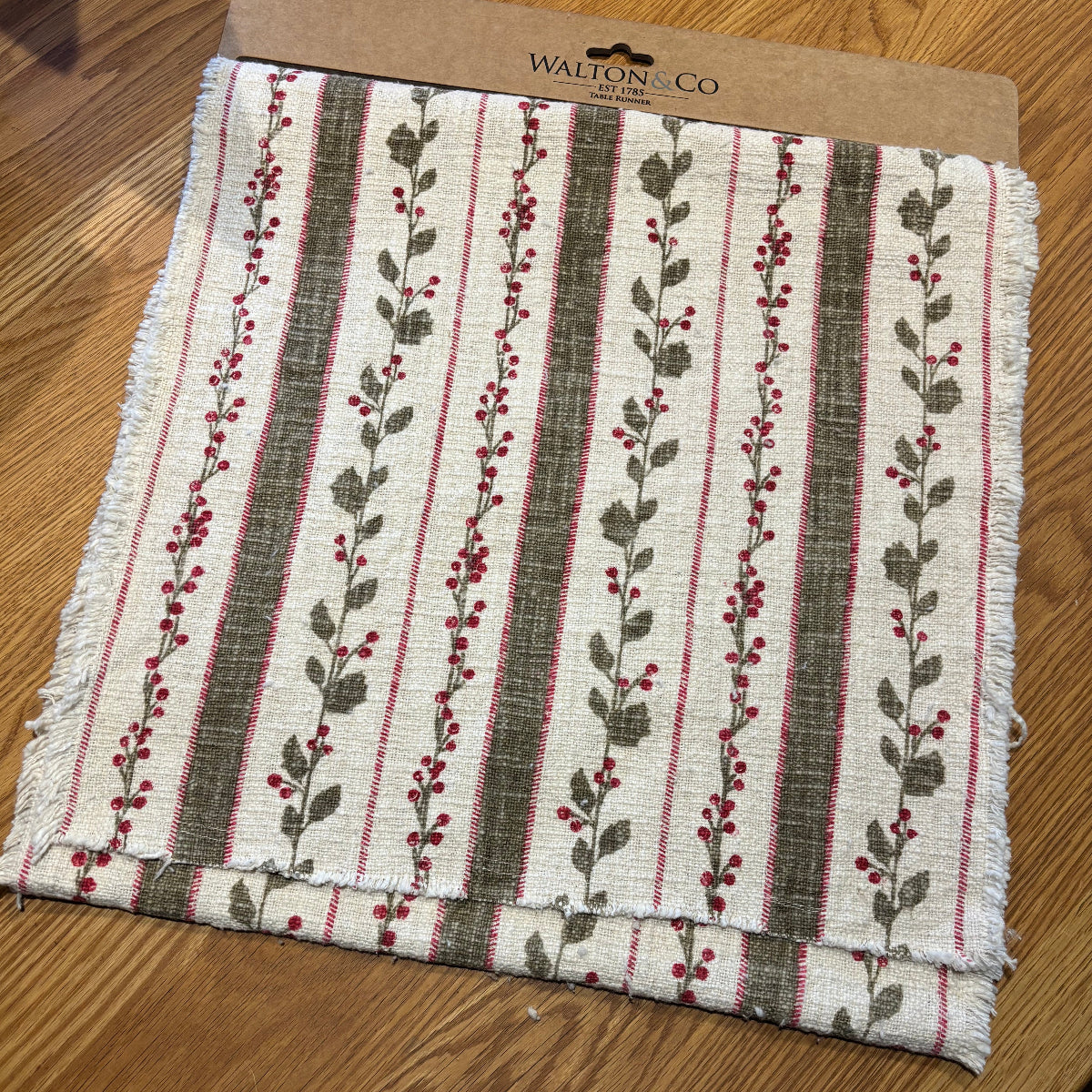 Holly berry stripe runner natural 40x180cm