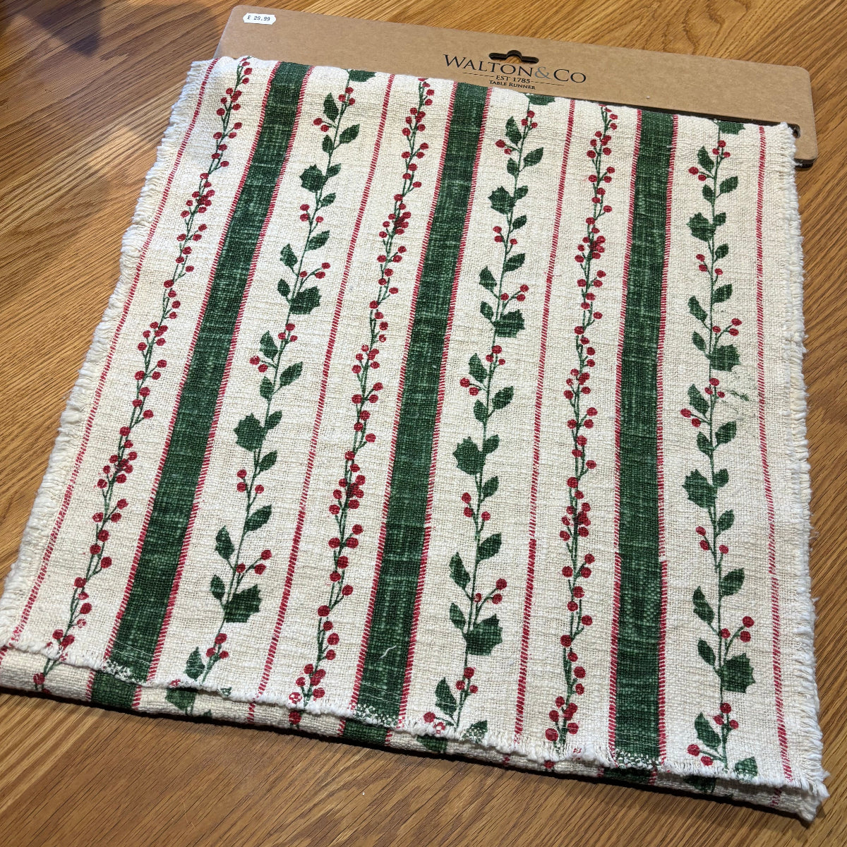 Holly Berry Stripe Runner Green 40x180cm