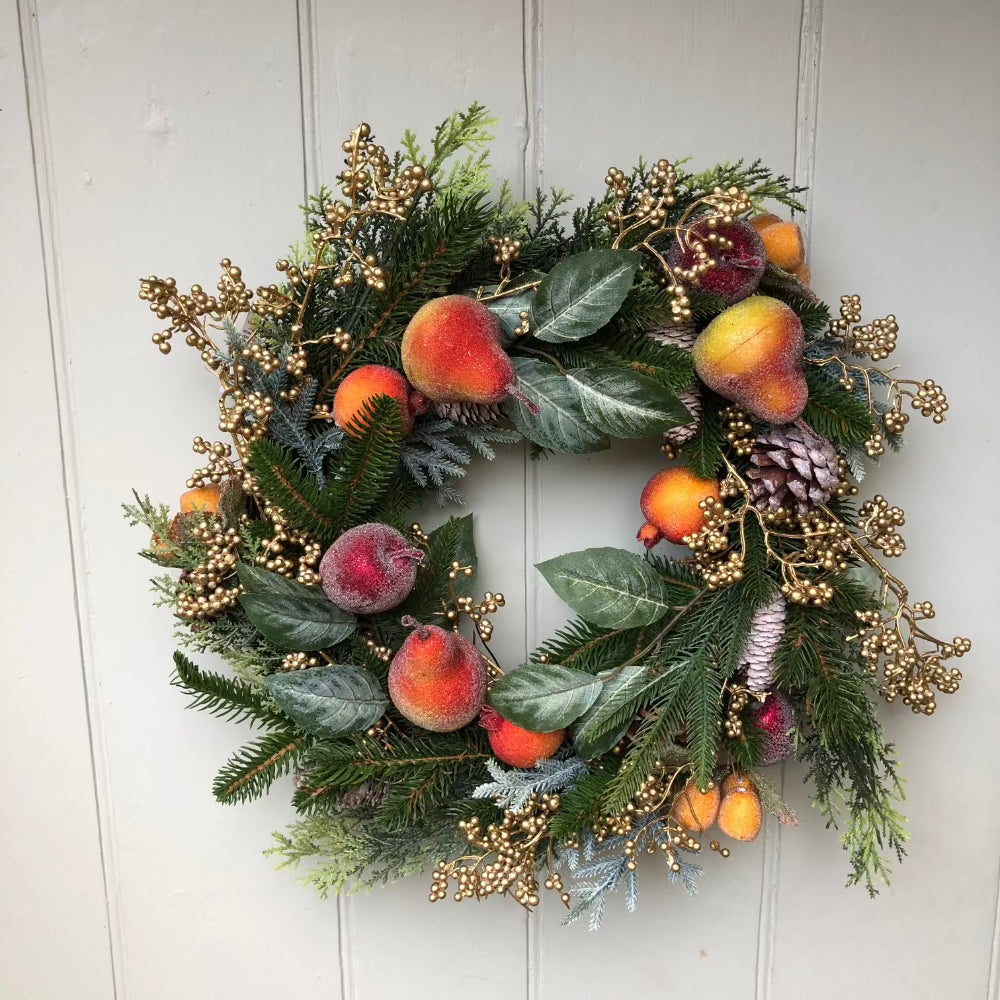 Beaded Fruit with Fir and Gold Berry Wreath