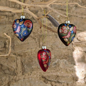 Red, Green & Blue Folk Art Glass Heart
