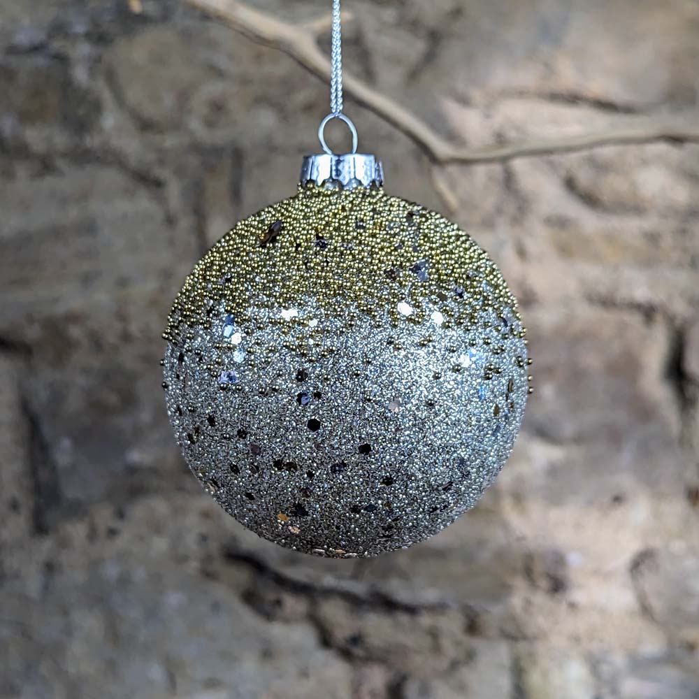 Crushed Gold Silver Bead Glass Bauble
