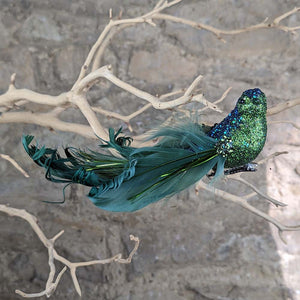 Green Glitter and Feather Curly Tail Bird