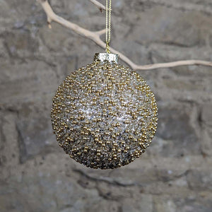 Two-Tone Gold Glittered Glass Bauble