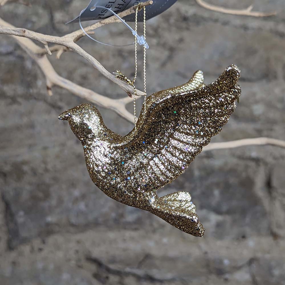Gold Glitter Flying Dove Decoration