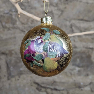 Gold Leaf Glass Bauble with Partridge