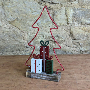 LED Red Wire Tree with Presents