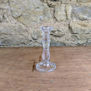 Clear Glass Moulded Candlestick, Medium