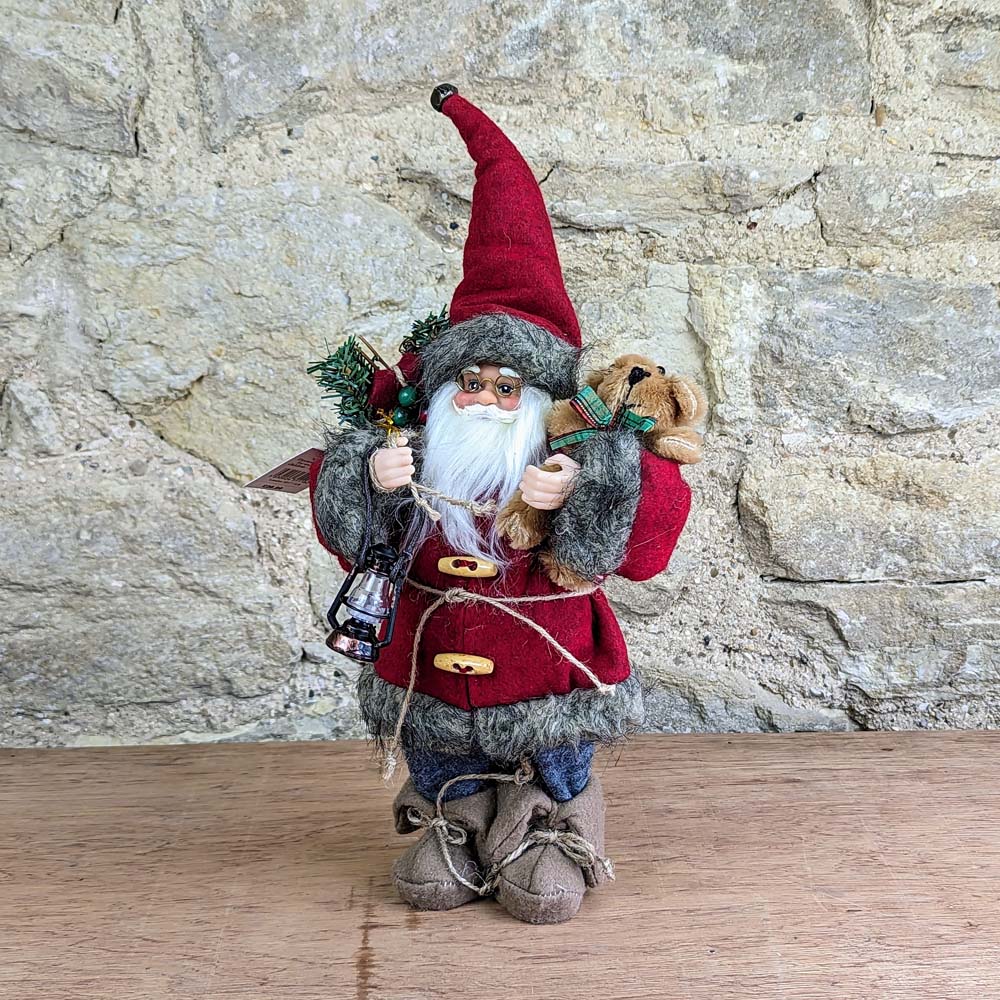 Plush Santa With Teddy and Lantern