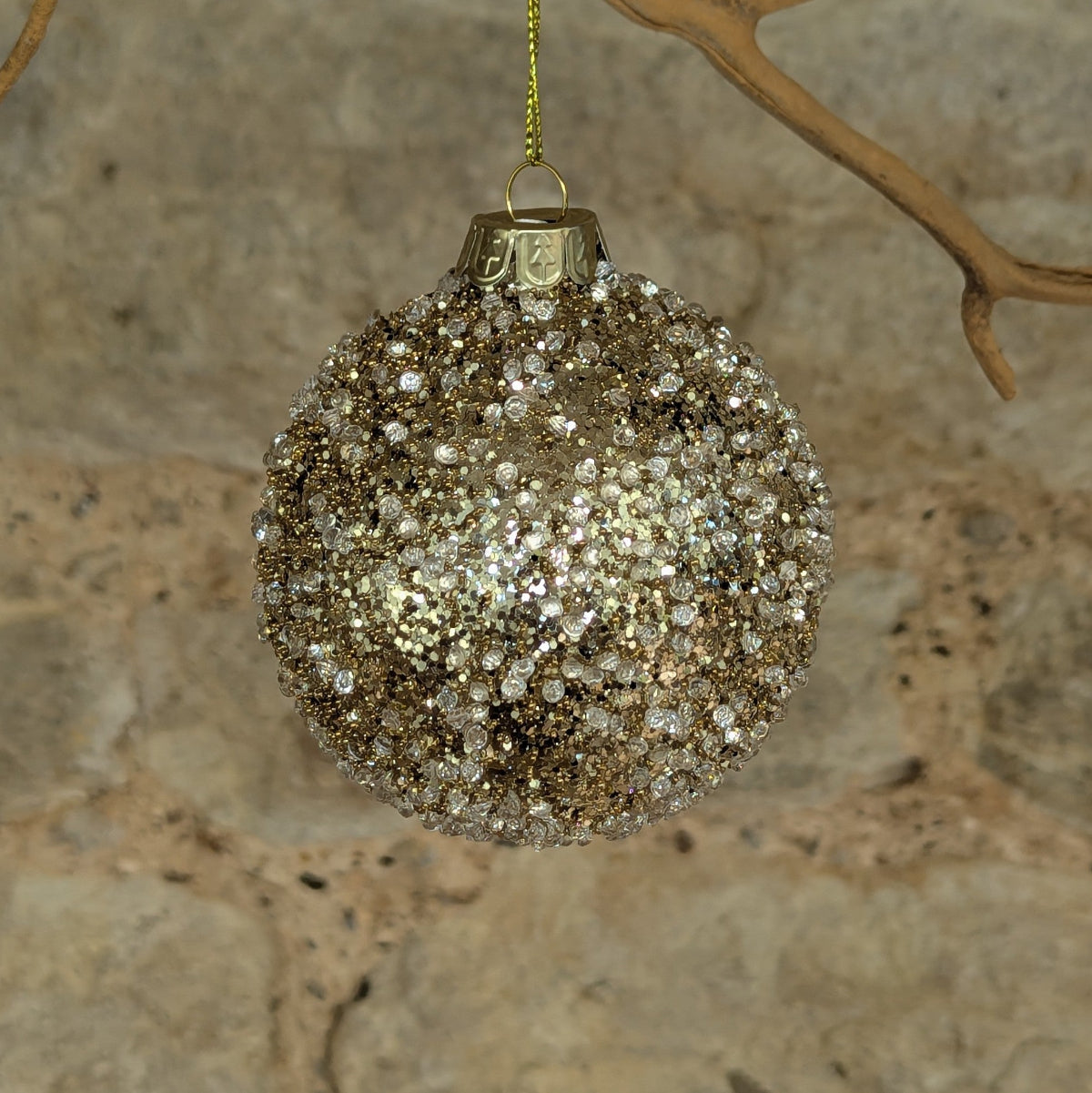 Pale Gold Beaded Glass Bauble
