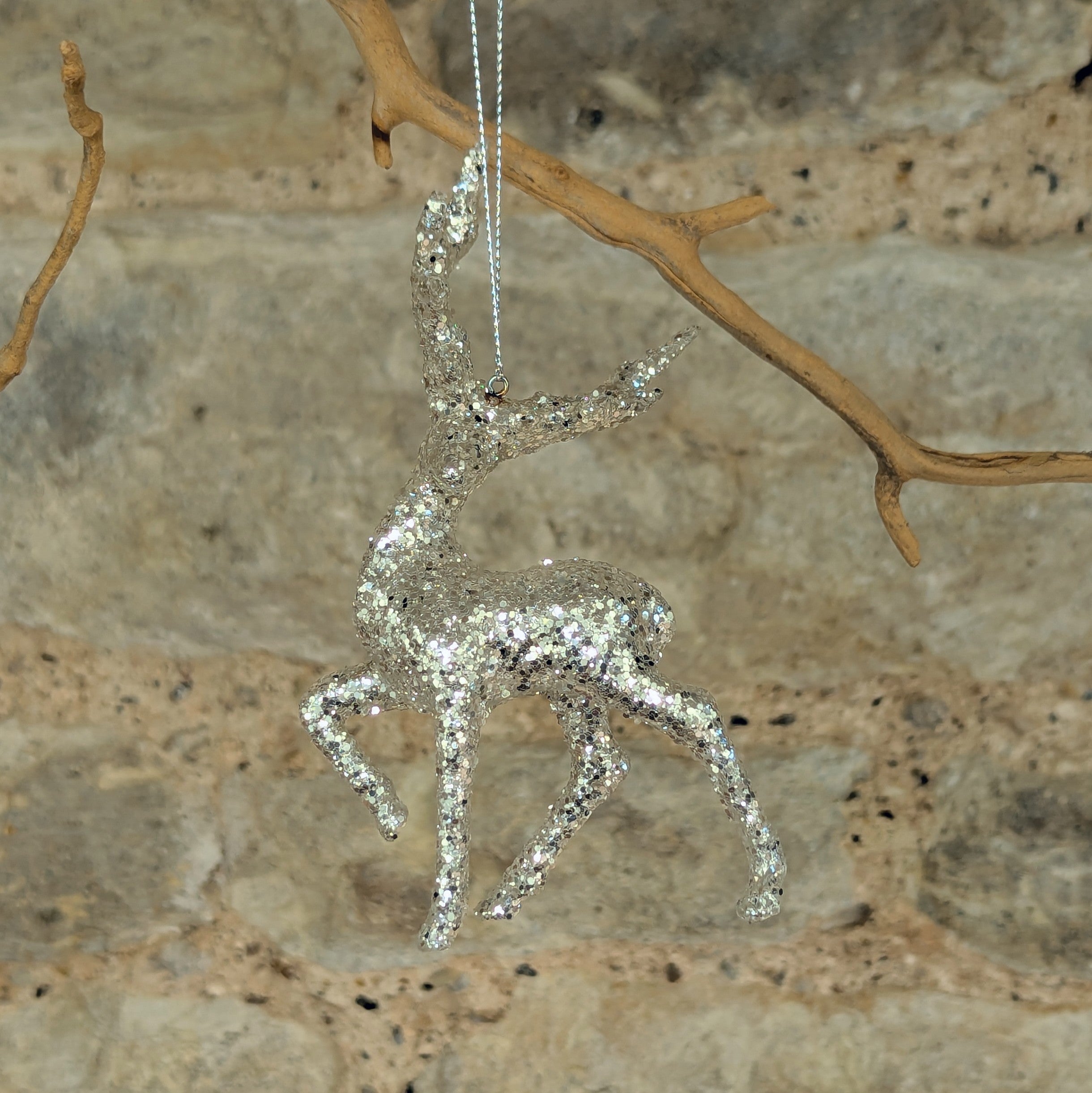 Silver Glitter Stag Decoration