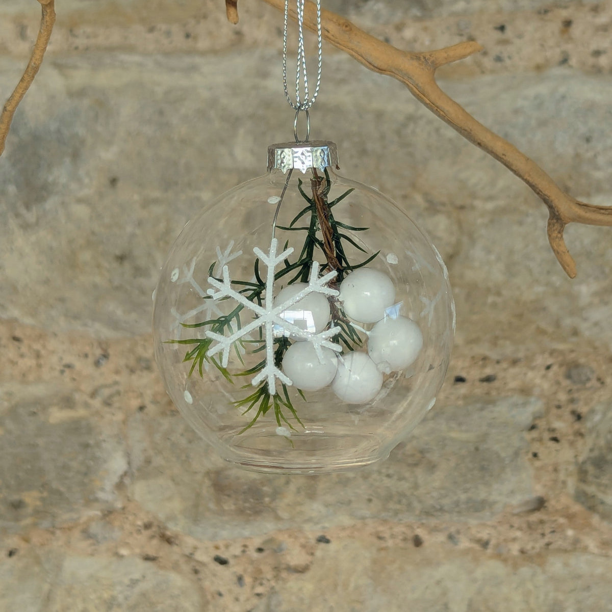 Open Glass Bauble with  Mistletoe Sprig