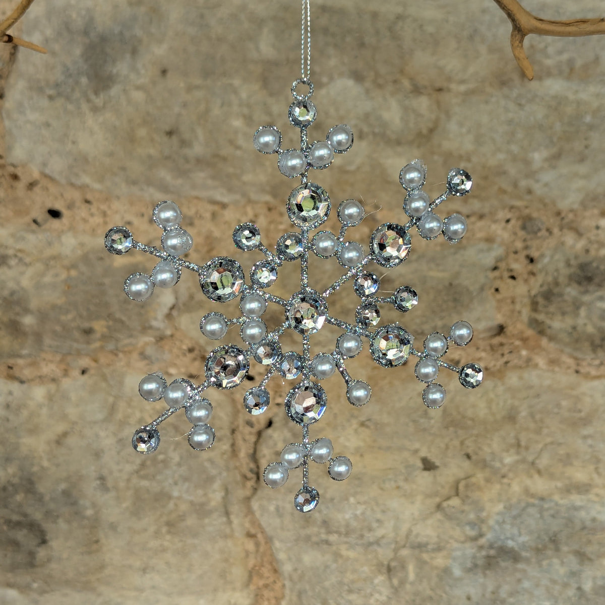 Silver Beaded Wire Snowflake