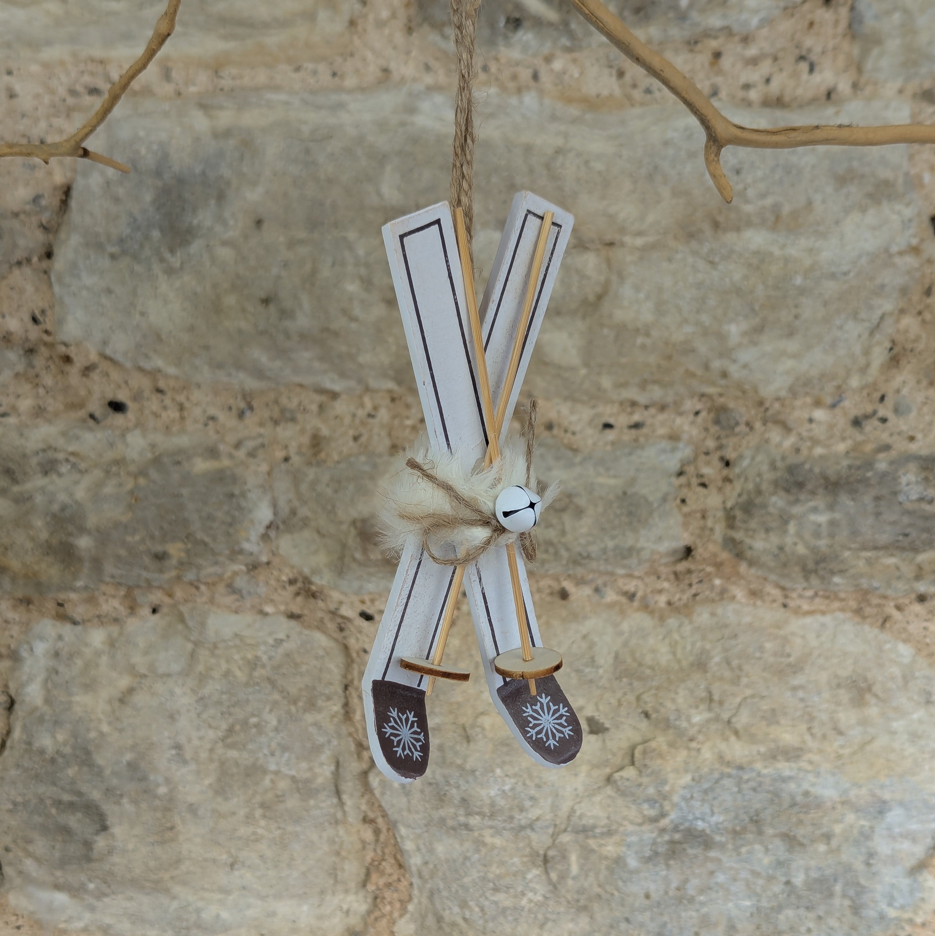 Wood Skis with Snowflake Tip