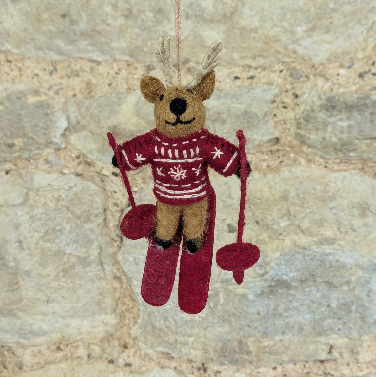 Handmade Felt Blitzen the Skiing Reindeer