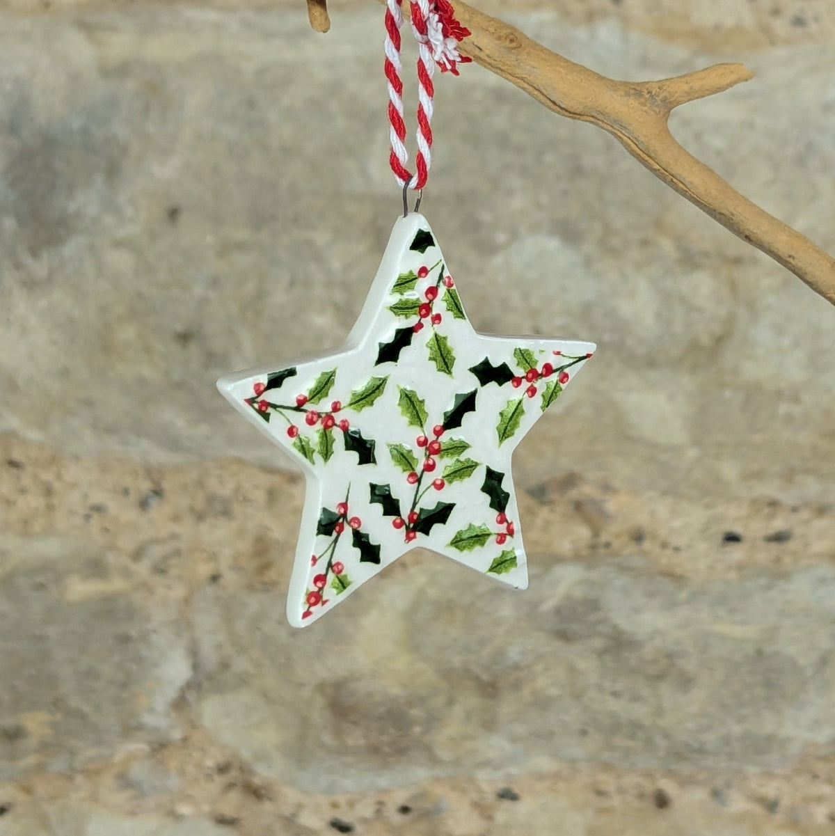 Ceramic Star with Holly & Berries Decoration