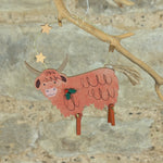 Load image into Gallery viewer, Vintage Style Wood Cattle Decoration with swinging legs
