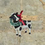 Load image into Gallery viewer, Vintage style resin Horse, Sheep, Cow with Bristle wreaths and Red Bows
