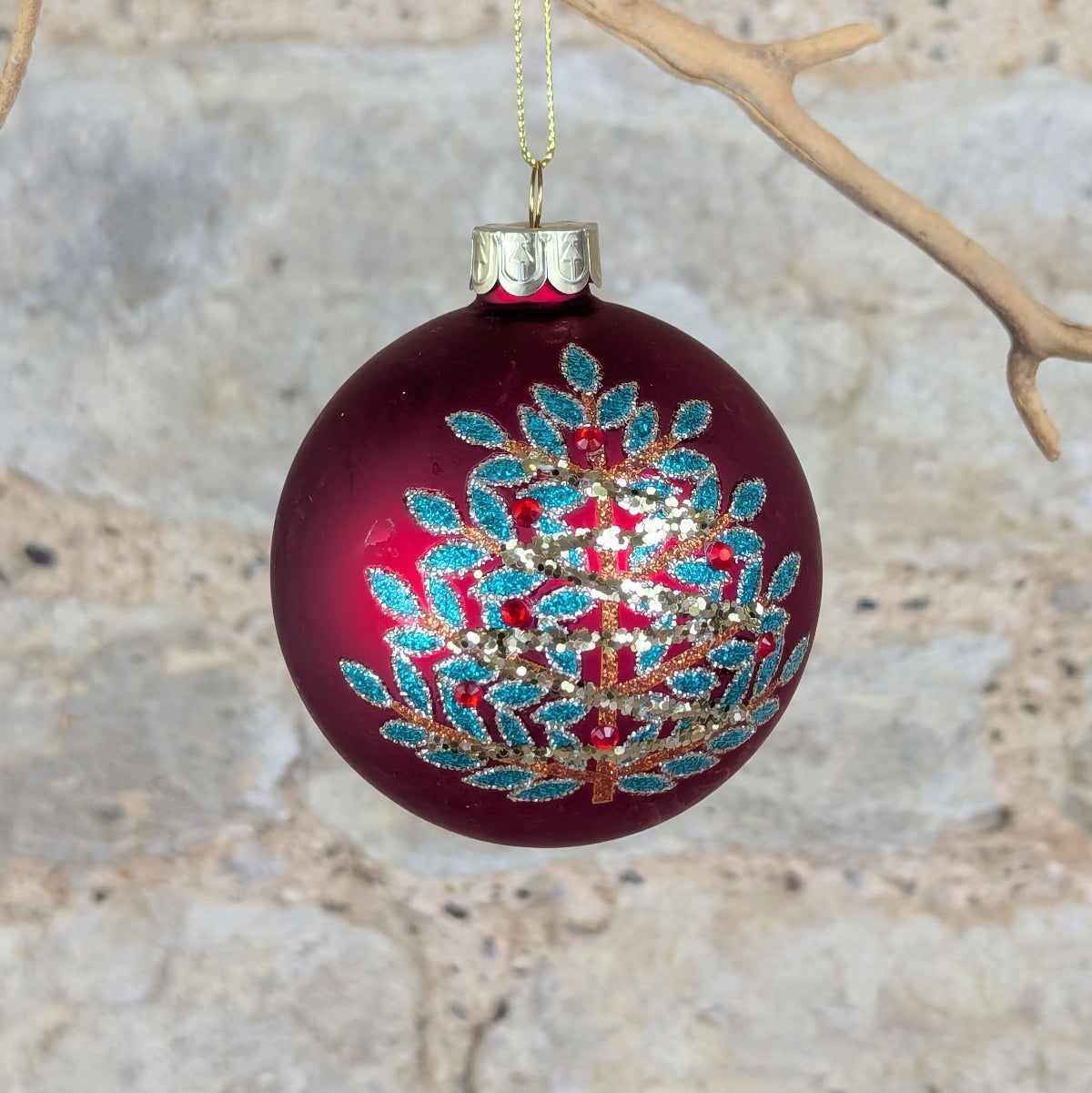 Red Glass With Glitter Tree Bauble