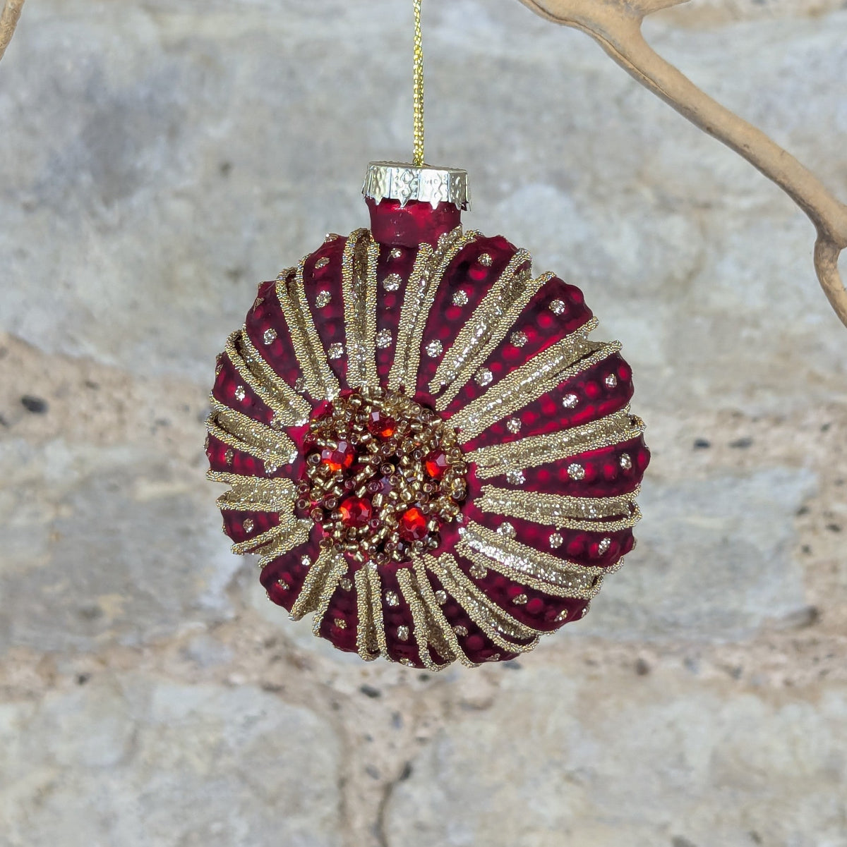 Red And Gold Ornate Glass Bauble