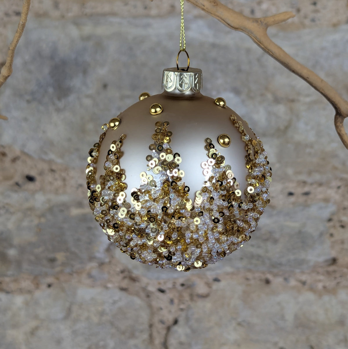 Gold Gold Sequin Flames Bauble