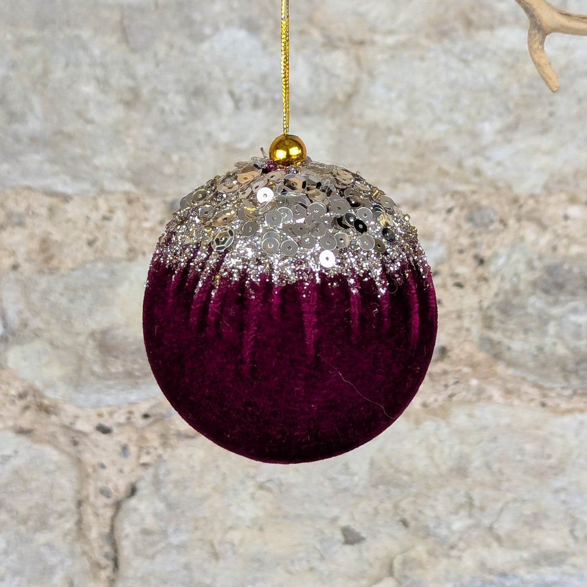 Burgundy Velvet Gold Cascade Bauble