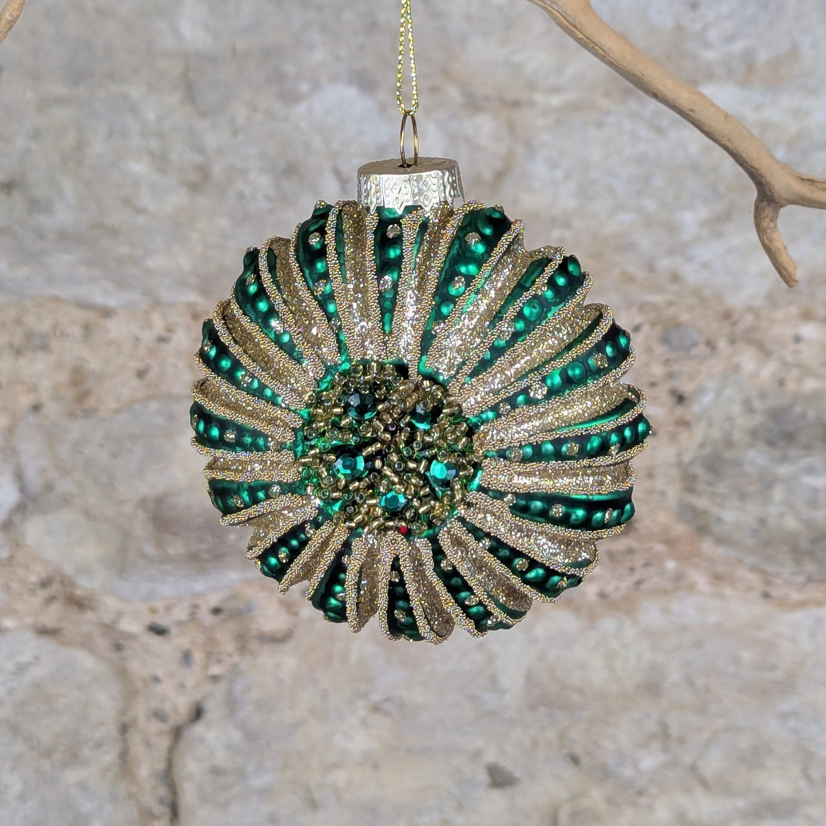 Green And Gold Glass Disc Bauble