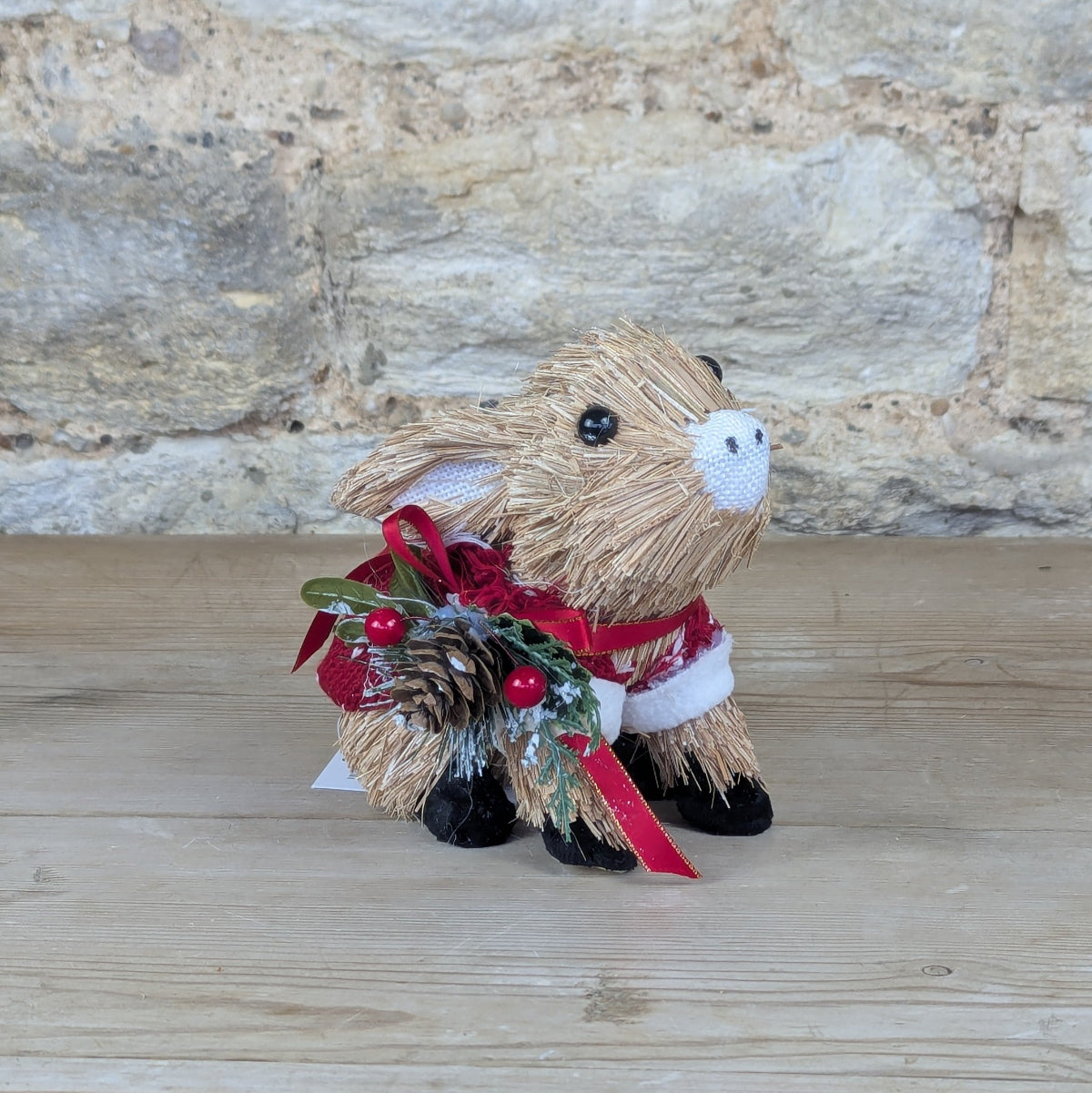 Bristle Piglet with Santa Coat and Holly Embelishment