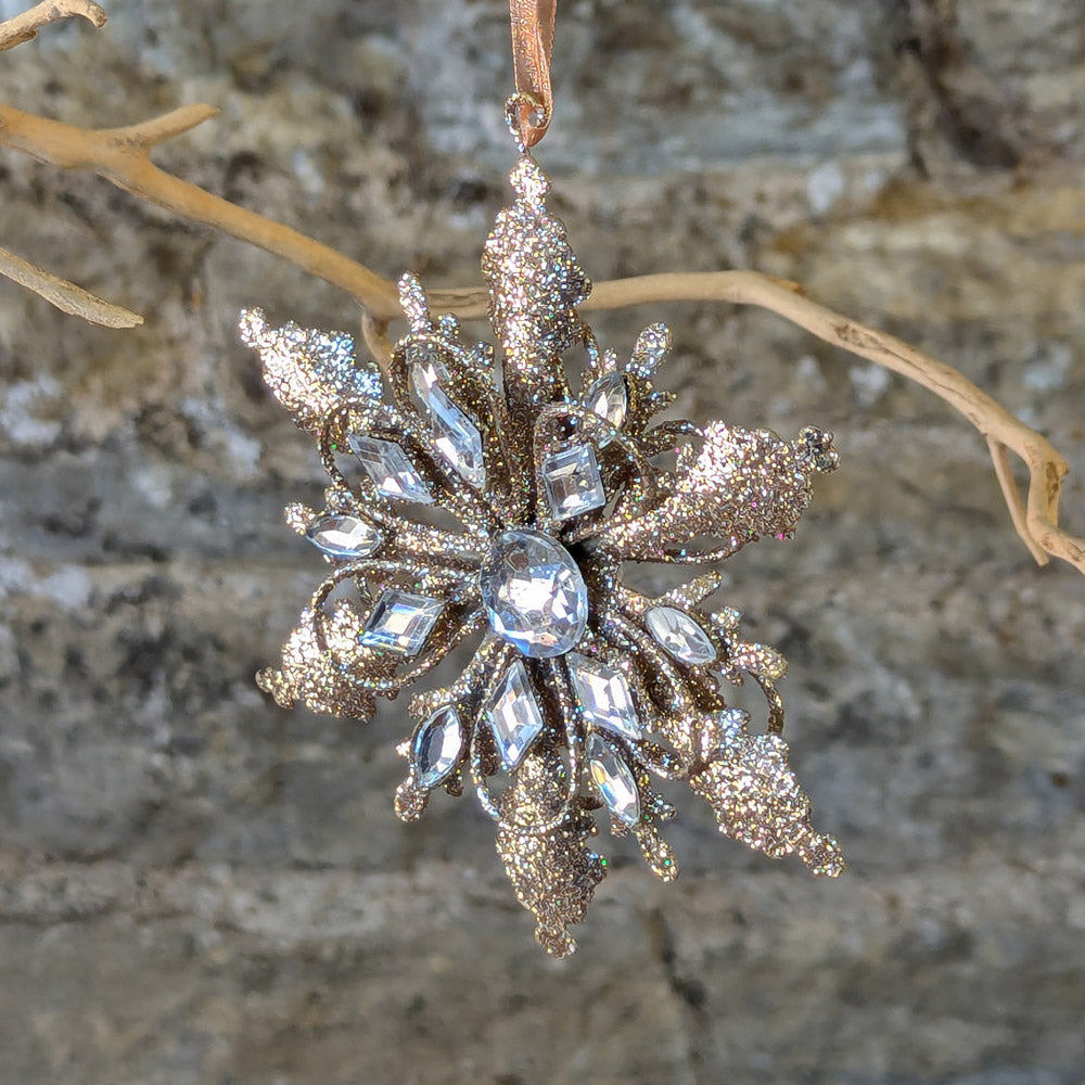 Pale Gold Acrylic Double sided Snowflake with Jewels