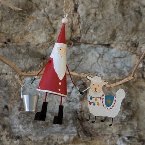 Tin Walking Alpacas Santa