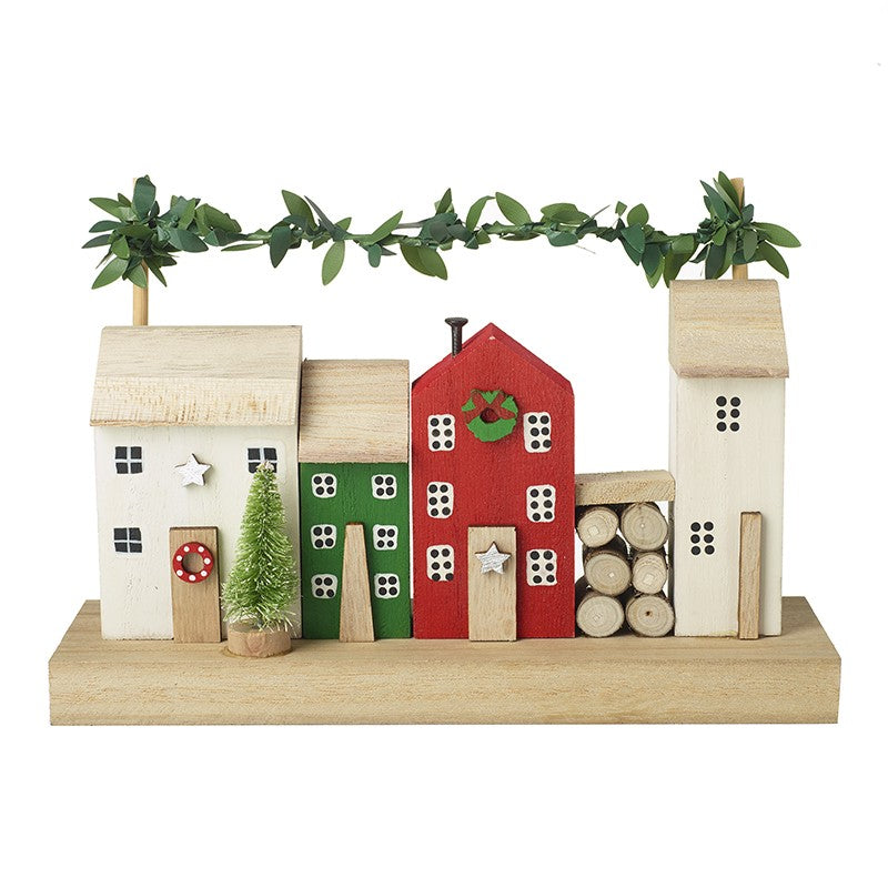 Wooden Houses with Leaf Garland