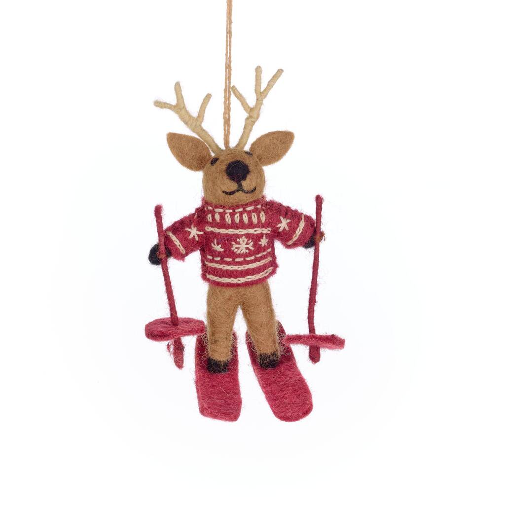 Handmade Felt Blitzen the Skiing Reindeer